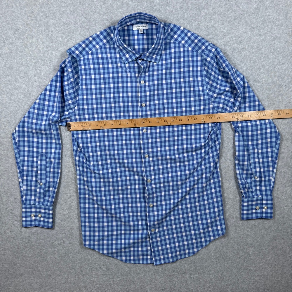 Peter Millar Summer Comfort Batik Gingham Shirt Mens Blue Performance Preppy - Picture 2 of 10